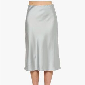 Elegant Silver Satin Midi Skirt